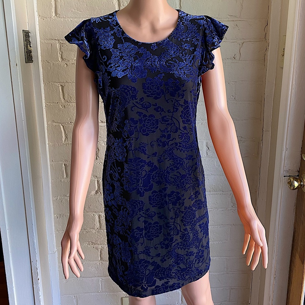 Adrienne Vittadini new w/ tags velvet navy blue & black floral dress size xs